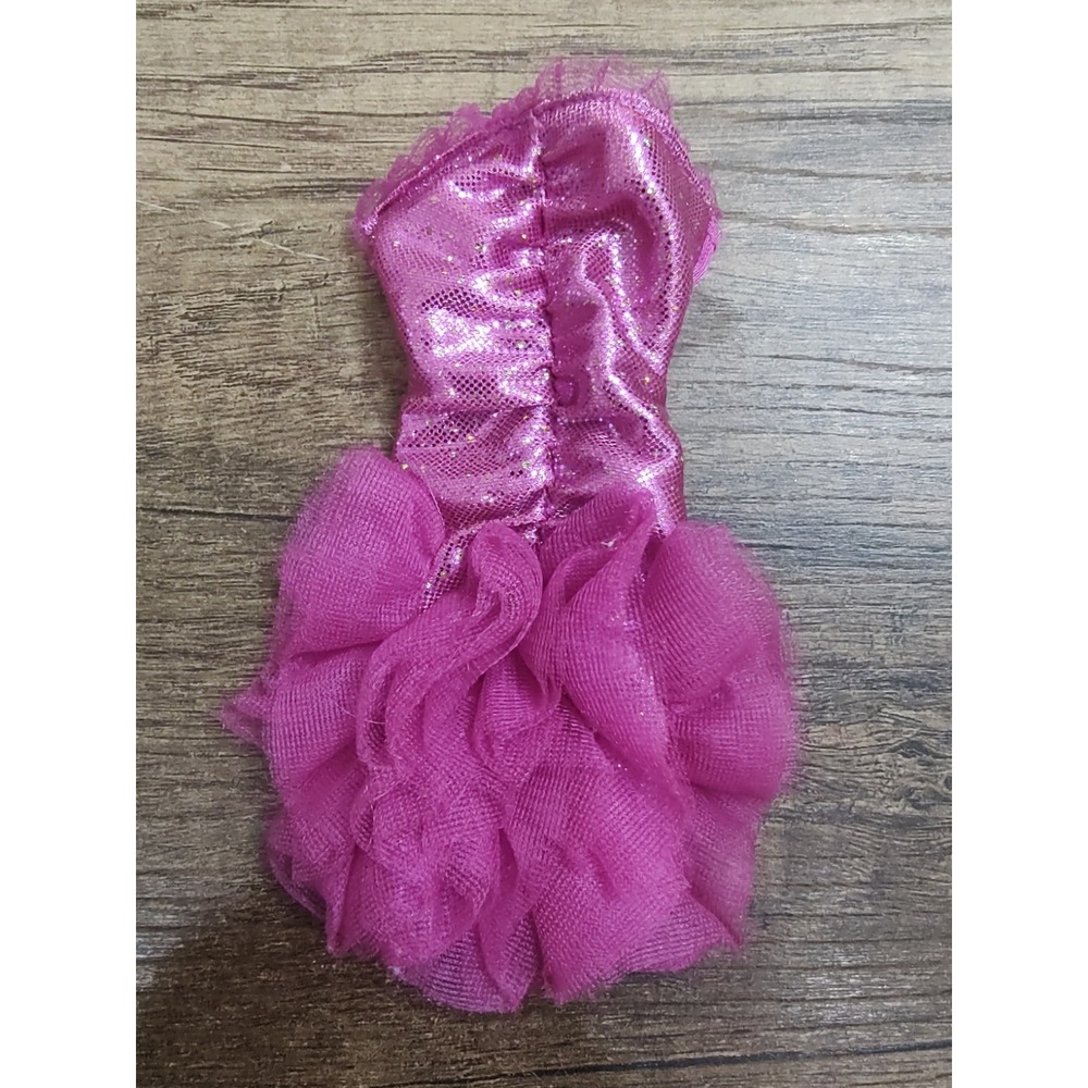 Barbie Life In the Dreamhouse Hot Pink Ruffled Skirt Ruched Glittery Dress Z33